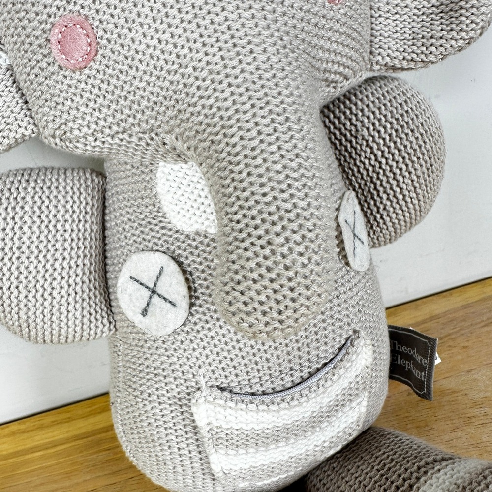 Living Textiles Theodore the Elephant Stuffed Rattle Lovey 100% Cotton Baby - Picture 2 of 8